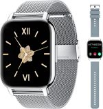 Popglory Smart Watch Call Receive/Dial, 1.85'' Smartwatch with AI Voice Control, Blood Pressure/SpO2/Heart Rate Monitor, Fitness Tracker Watch with 2 Straps for Men & Women iOS & Android Phones